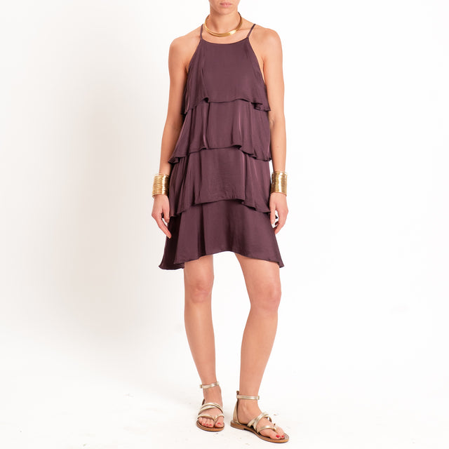 Tensione in-Abito corto a balze satin - burgundy