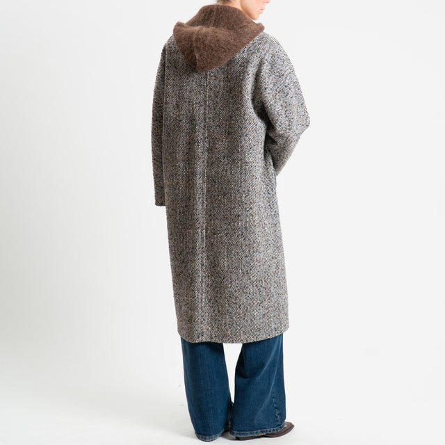 Tensione in-Cappotto spinato doppiopetto - nero/latte/cuoio