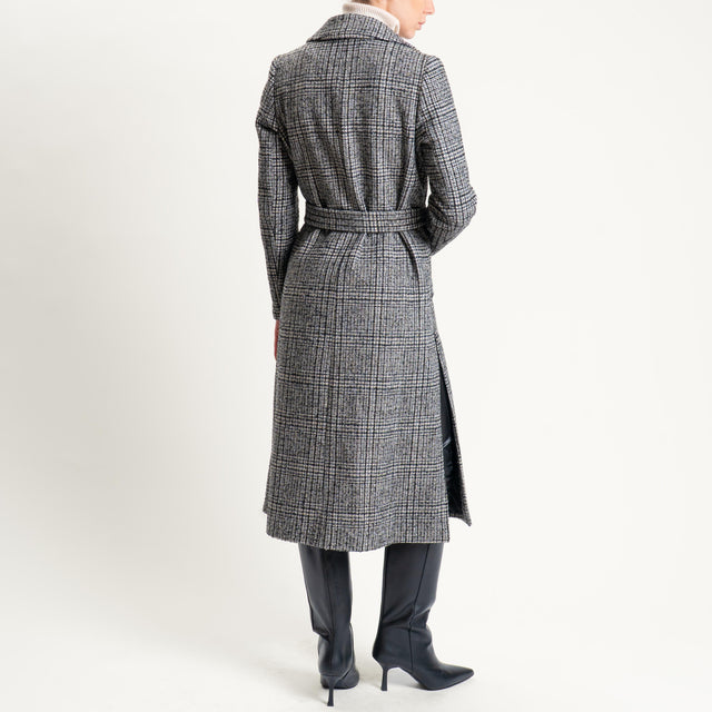 Tensione in-Cappotto principe di galles misto lana con cintura - grigio/latte/nero