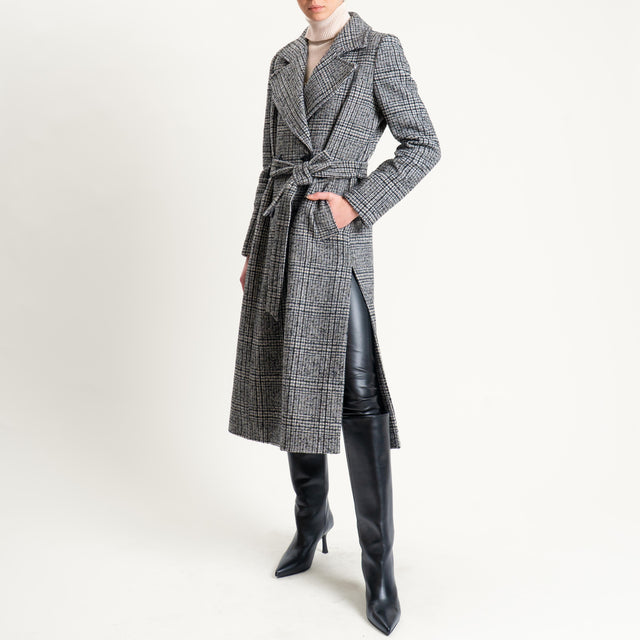 Tensione in-Cappotto principe di galles misto lana con cintura - grigio/latte/nero