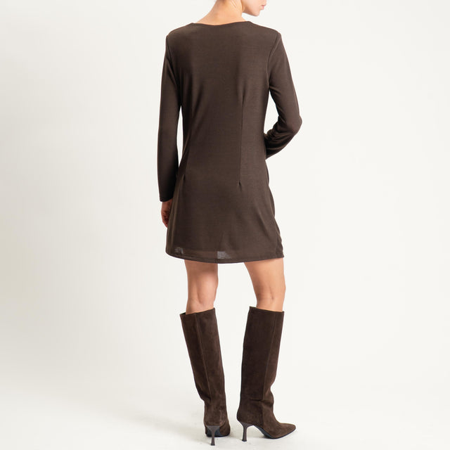 Tensione in-Abito corto in maglina elasticizzata con drappeggio - moro