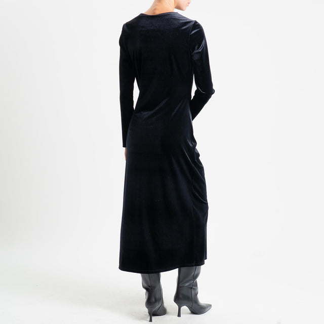 Tensione in-Abito velluto ciniglia arricciatura laterale - nero