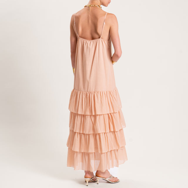 Tensione in-Abito mussola con balze bretelle regolabili - rosa