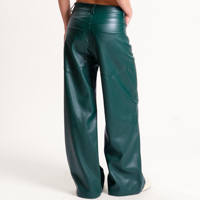 Tensione in-Pantalone GIUSI wide leg similpelle - bosco