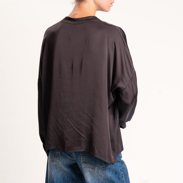 Tensione in-Camicia satin collo coreana bottoni dorati - moka