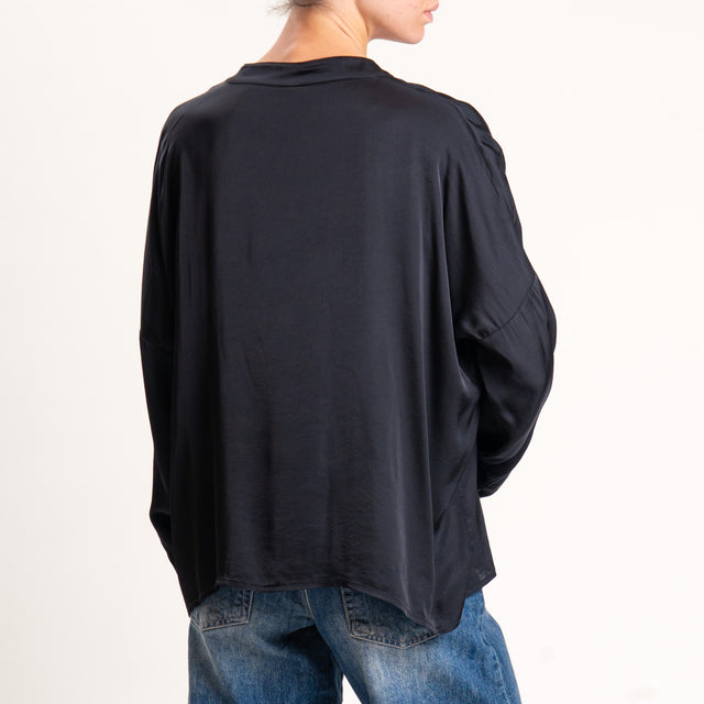 Tensione in-Camicia satin collo coreana bottoni dorati - nero