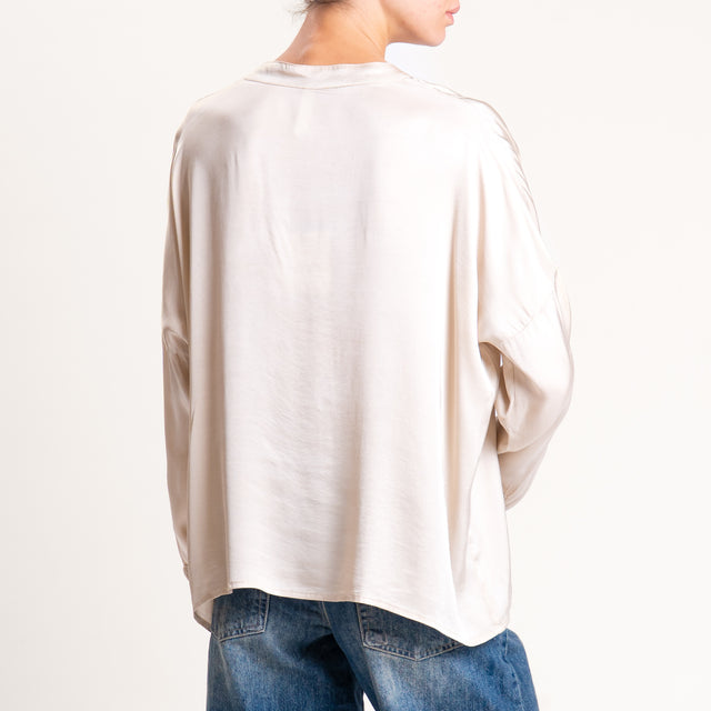 Tensione in-Camicia satin collo coreana bottoni dorati - sand