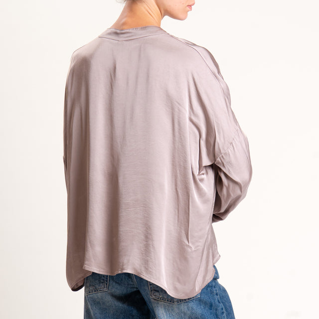 Tensione in-Camicia satin collo coreana bottoni dorati - taupe