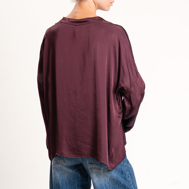 Tensione in-Camicia satin collo coreana bottoni dorati - vino