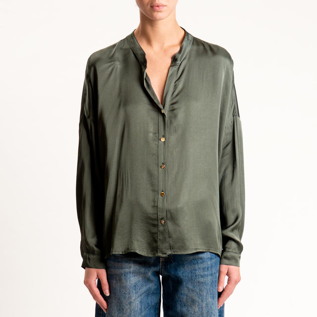 Tensione in-Camicia satin collo coreana bottoni dorati - militare