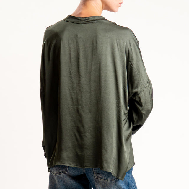 Tensione in-Camicia satin collo coreana bottoni dorati - militare