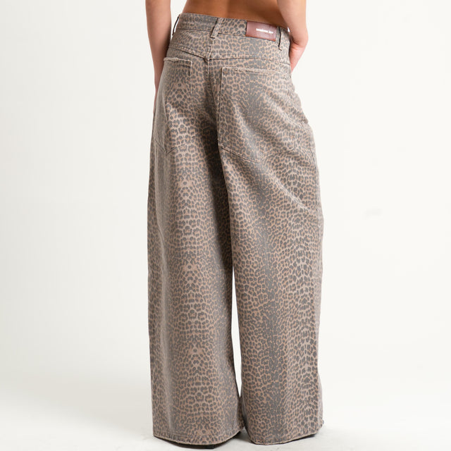 Tensione in-Pantalone GIUSI animalier wide leg - beige/nero