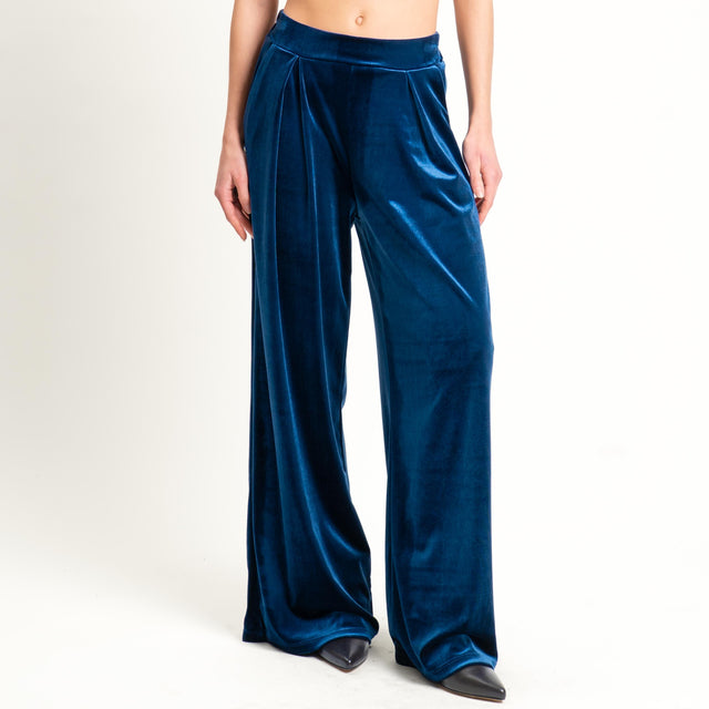 Tensione in-Pantalone wide leg velluto ciniglia - blu