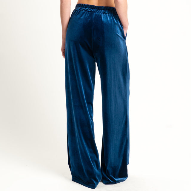 Tensione in-Pantalone wide leg velluto ciniglia - blu