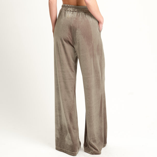 Tensione in-Pantalone wide leg velluto ciniglia - fango