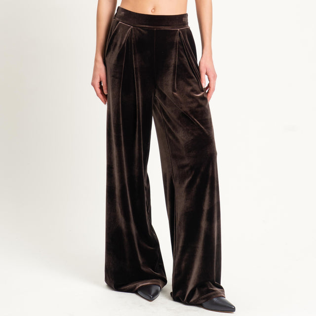 Tensione in-Pantalone wide leg velluto ciniglia - moro
