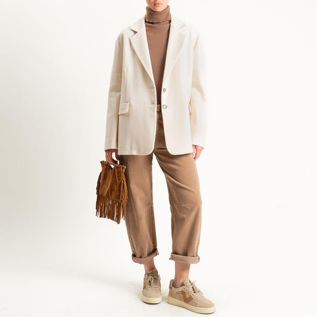 Tensione in-Pantalone velluto millerighe elastico - camel