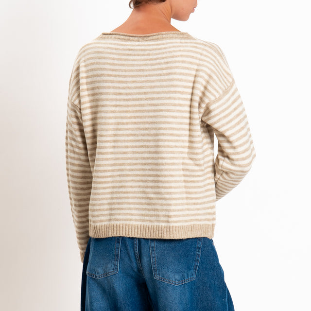 Tensione in-Maglia a righe misto lana - beige/panna