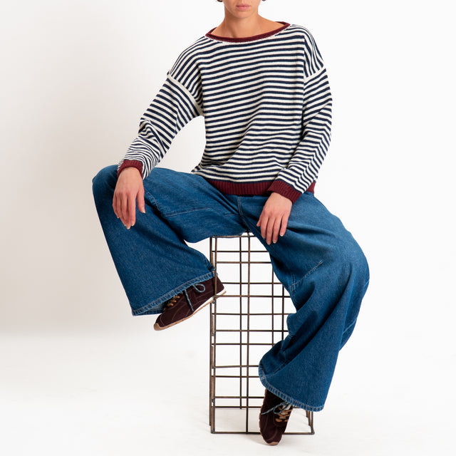 Tensione in-Maglia a righe misto lana - bordeaux/blu/panna
