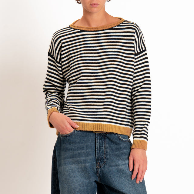 Tensione in-Maglia a righe misto lana - cammello/panna/nero