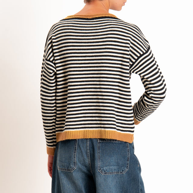 Tensione in-Maglia a righe misto lana - cammello/panna/nero