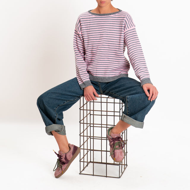 Tensione in-Maglia a righe misto lana - antracite/grigio/rosa
