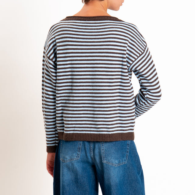 Tensione in-Maglia a righe misto lana - moro/celeste