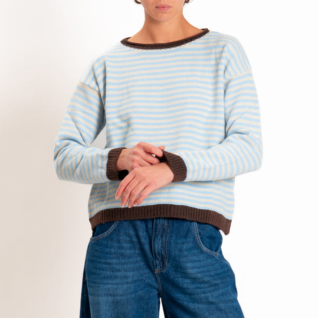 Tensione in-Maglia a righe misto lana - moro/celeste/panna