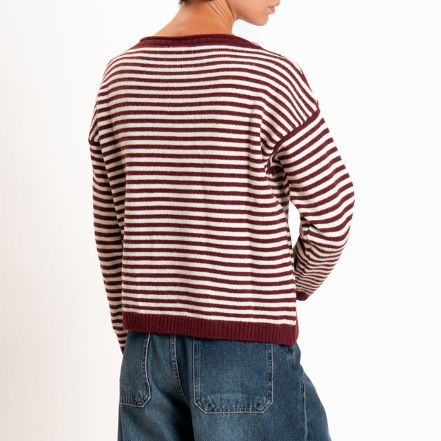 Tensione in-Maglia a righe misto lana - vino/panna