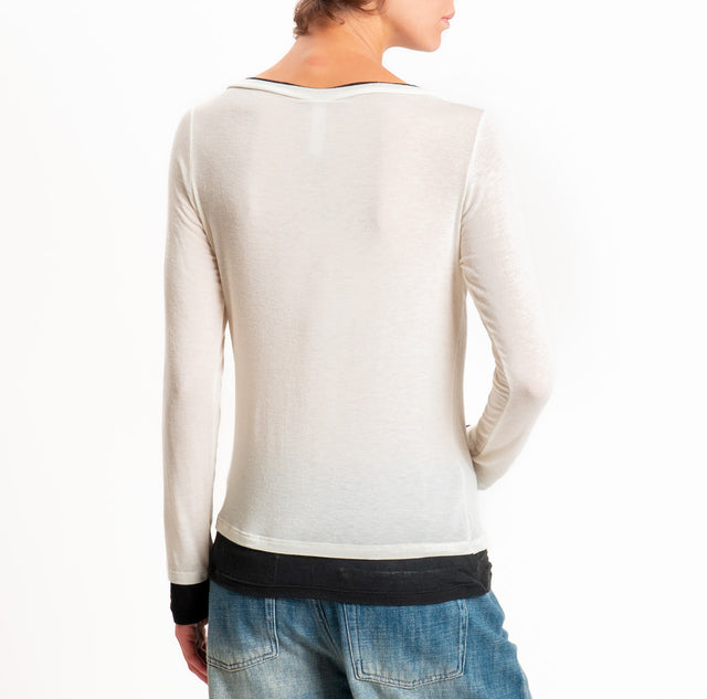 Tensione in-Maglia misto cashmere bordi a contrasto - panna/nero