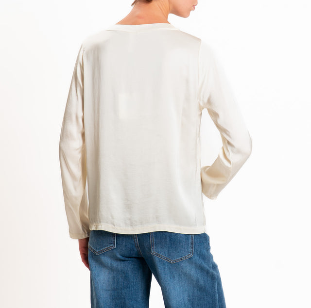 Tensione in-Blusa satin elasticizzato manica lunga - burro