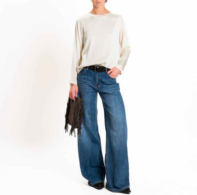 Tensione in-Blusa satin elasticizzato manica lunga - burro