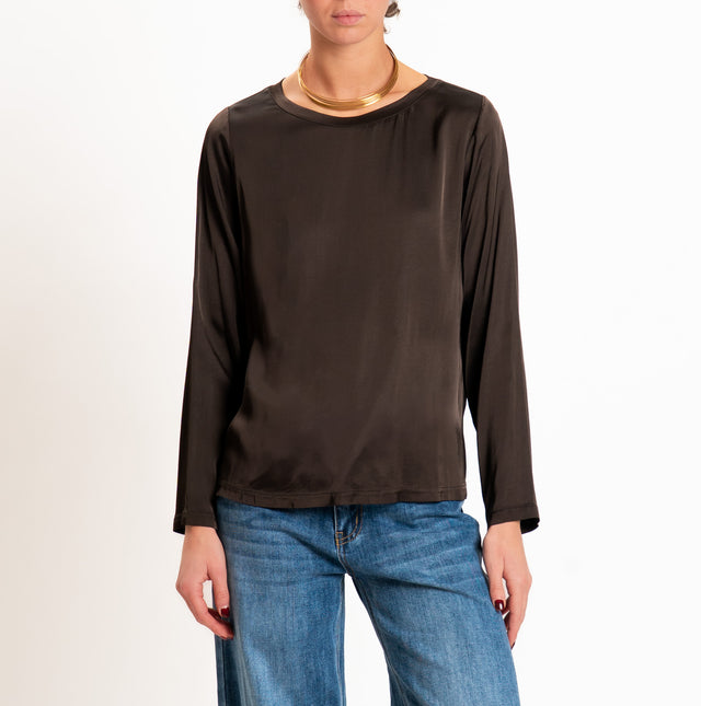 Tensione in-Blusa satin elasticizzato manica lunga - moka