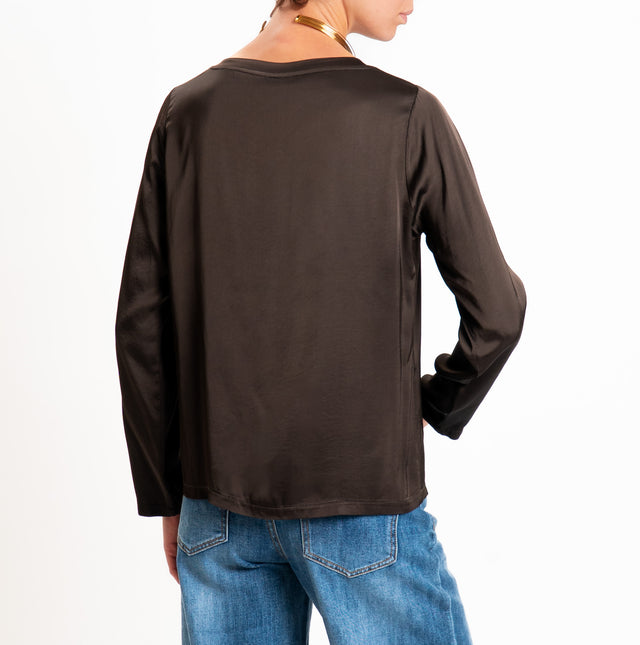 Tensione in-Blusa satin elasticizzato manica lunga - moka