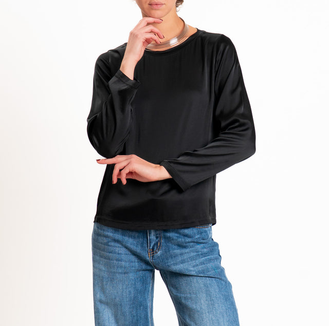 Tensione in-Blusa satin elasticizzato manica lunga - nero