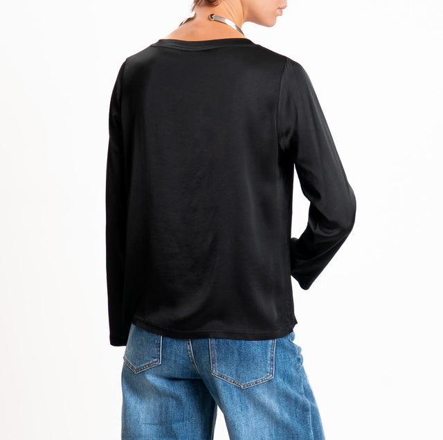 Tensione in-Blusa satin elasticizzato manica lunga - nero