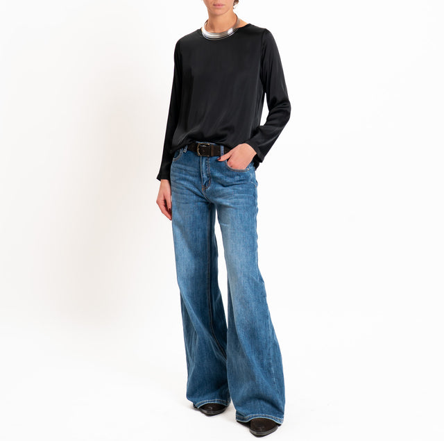 Tensione in-Blusa satin elasticizzato manica lunga - nero