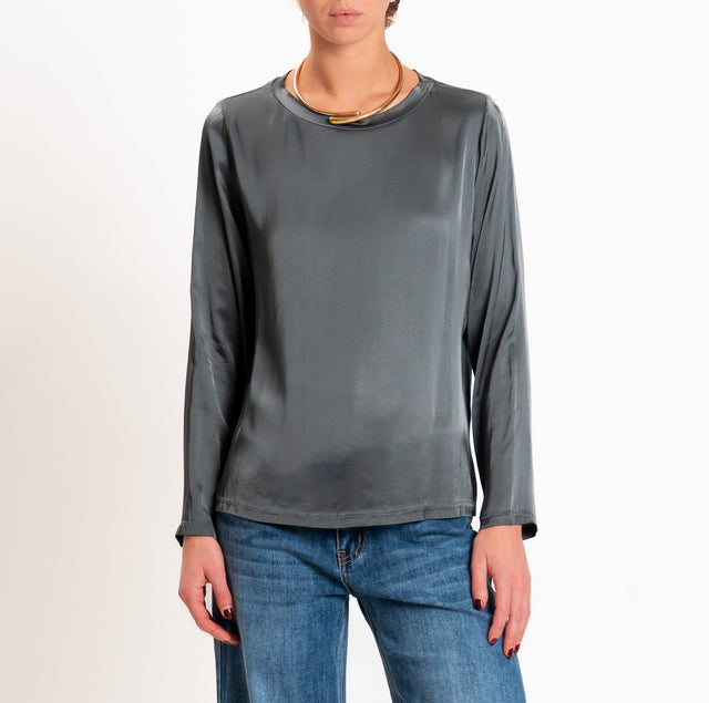 Tensione in-Blusa satin elasticizzato manica lunga - piombo