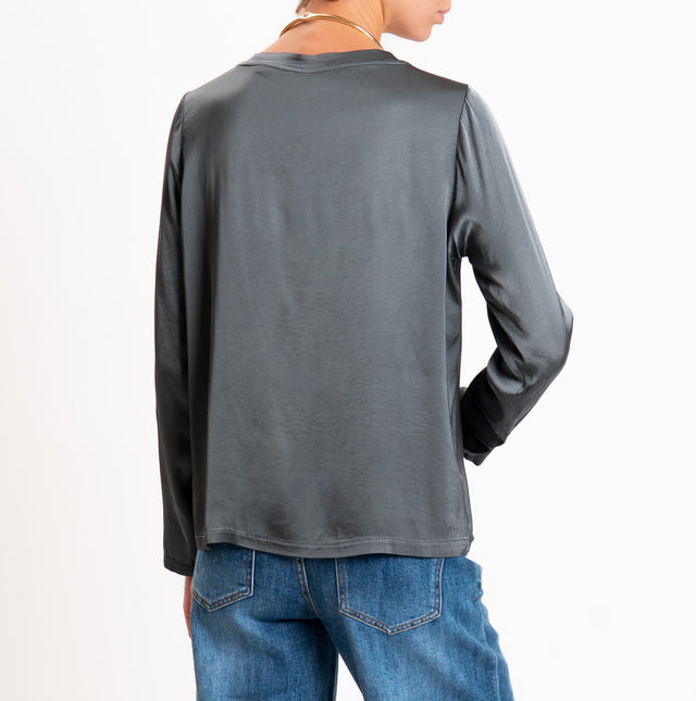 Tensione in-Blusa satin elasticizzato manica lunga - piombo