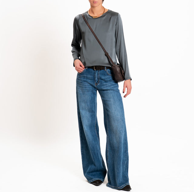 Tensione in-Blusa satin elasticizzato manica lunga - piombo