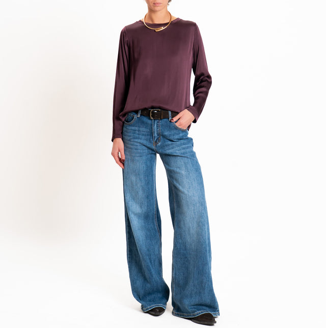 Tensione in-Blusa satin elasticizzato manica lunga - burgundy
