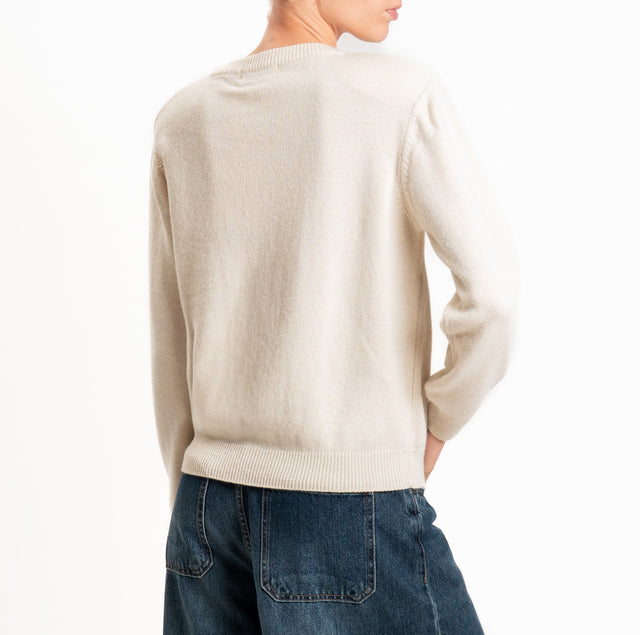 Tensione in-Maglia girocollo misto cashmere con spalline - ecru'