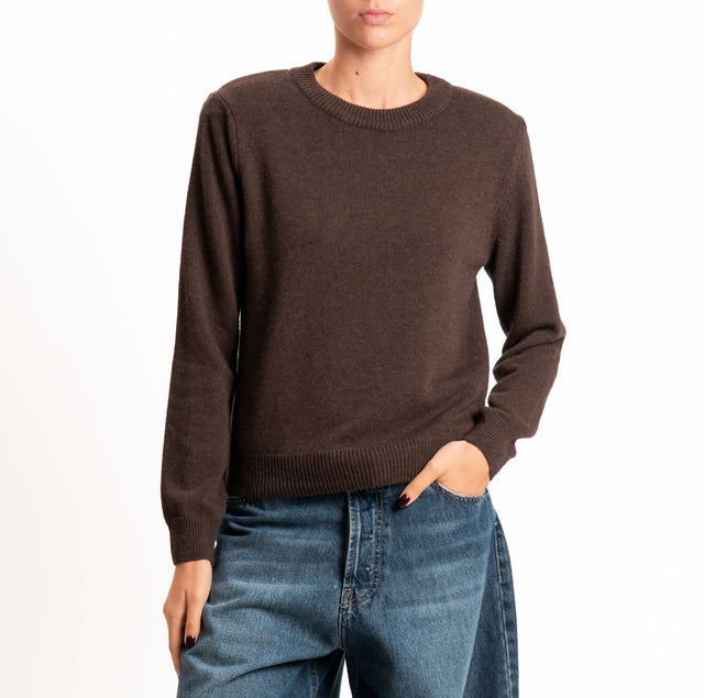 Tensione in-Maglia girocollo misto cashmere con spalline - moro