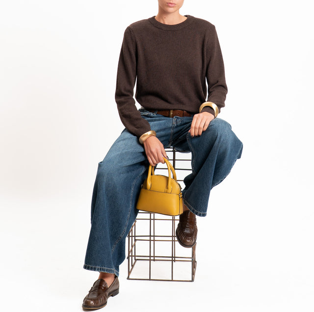 Tensione in-Maglia girocollo misto cashmere con spalline - moro