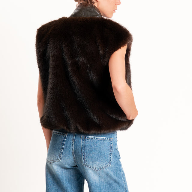 Tensione in-Gilet ecopelliccia + similpelle - moro