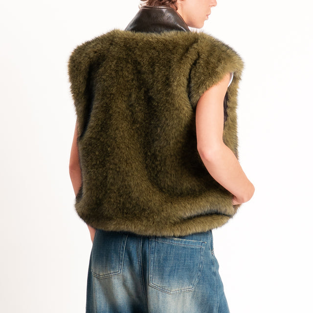 Tensione in-Gilet ecopelliccia + similpelle - verde
