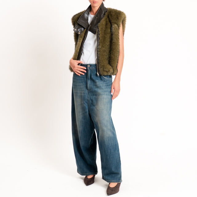 Tensione in-Gilet ecopelliccia + similpelle - verde