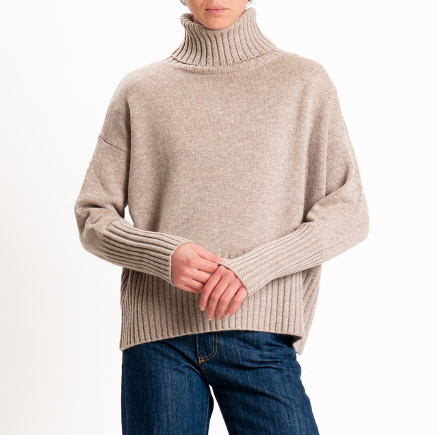 Tensione in-Maglia collo alto 100 % LANA SOFT DOPPIO FILO - beige
