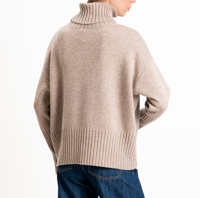 Tensione in-Maglia collo alto 100 % LANA SOFT DOPPIO FILO - beige