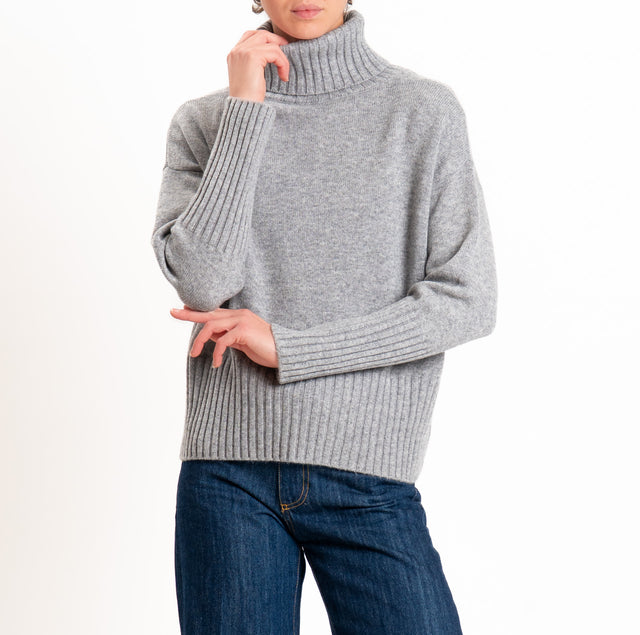 Tensione in-Maglia collo alto 100 % LANA SOFT DOPPIO FILO - grigio melange